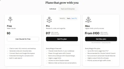 Claude AI individual pricing plans: Free, Pro, and Max